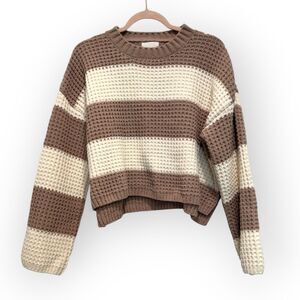 Pink Rose Brown & Cream Chunky Knit Striped Sweater – Size Small